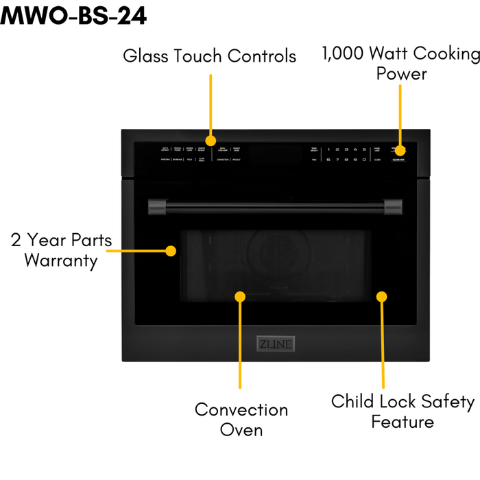 ZLINE Appliance Package - 36 In. Gas Range with Brass Burners, Range Hood, Microwave Oven in Black Stainless Steel, 3KP-RGBRHMWO-36