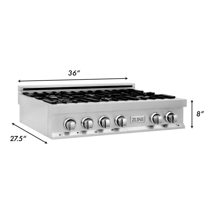 ZLINE Kitchen Appliance Packages ZLINE Appliance Package - 36 In. Rangetop, 30 In. Wall Oven, Refrigerator and 30 In. Microwave Oven in Stainless Steel, 4KPR-RT36-MWAWS