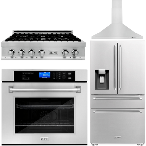 ZLINE Kitchen Appliance Packages ZLINE Appliance Package - 36 In. Rangetop, Range Hood, Refrigerator with Water and Ice Dispenser and Wall Oven, 4KPRW-RTRH36-AWS