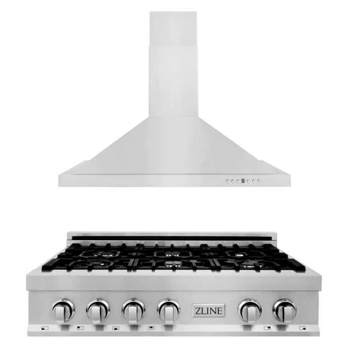 ZLINE Appliance Package - 36" Rangetop With 6 Gas Burners, Range Hood In Stainless Steel, 2KP-RTRH36