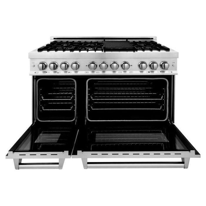 ZLINE Appliance Package - 48 in. Dual Fuel Range, Range Hood, 3 Rack Dishwasher, Refrigerator, 4KPR-RARH48-DWV