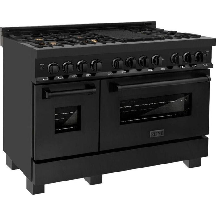 ZLINE Kitchen Appliance Packages ZLINE Appliance Package - 48 In. Dual Fuel Range with Brass Burners, Microwave Oven, Range Hood in Black Stainless Steel, 3KP-RABRHMWO-48