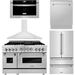 ZLINE Appliance Package - 48 in. Gas Range, Range Hood, Microwave Drawer, 3 Rack Dishwasher, Refrigerator, 5KPR-RGRH48-MWDWV