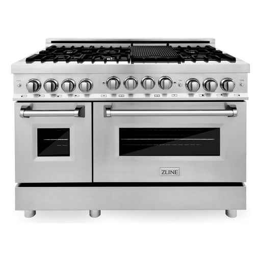 ZLINE Appliance Package - 48 In. Gas Range, Range Hood, Microwave Oven in Stainless Steel, 3KP-RGRHMWO-48