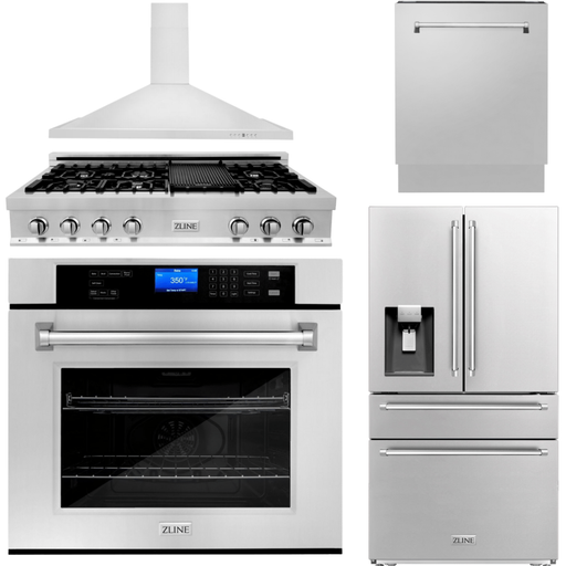 ZLINE Kitchen Appliance Packages ZLINE Appliance Package - 48 In. Gas Rangetop, Range Hood, Refrigerator with Water and Ice Dispenser, Dishwasher and Wall Oven in Stainless Steel, 5KPRW-RTRH48-AWSDWV