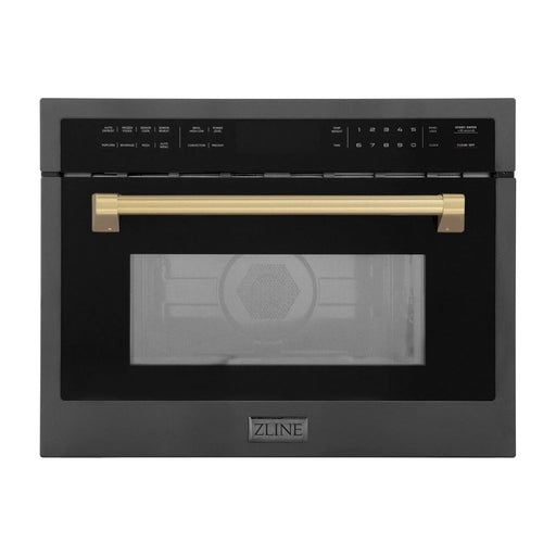 ZLINE Microwaves ZLINE Autograph 24" Built-in Convection Microwave Oven in Black Stainless Steel and Champagne Bronze Accents, MWOZ-24-BS-CB