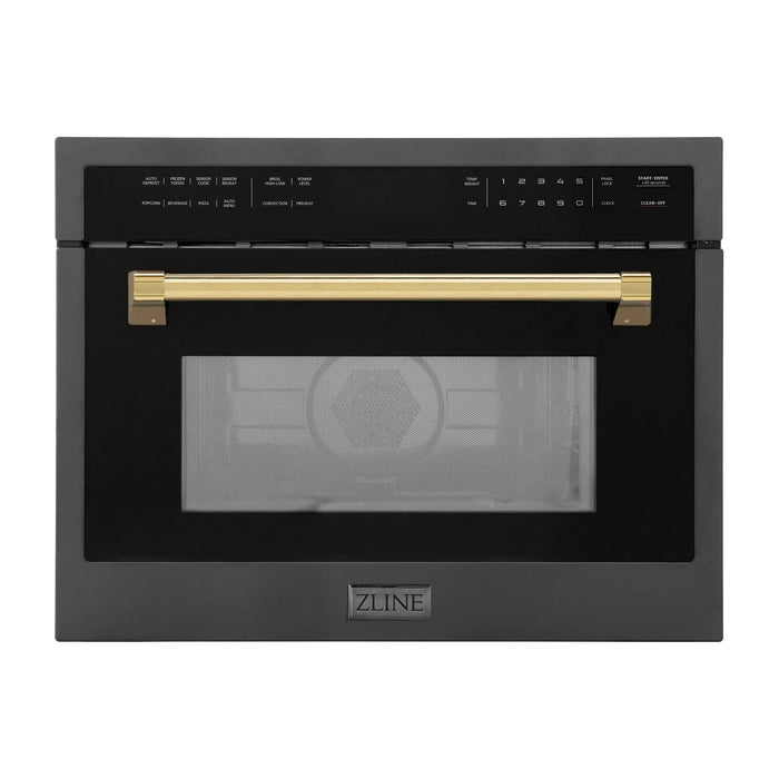 ZLINE Autograph 24" Built-in Convection Microwave Oven in Black Stainless Steel and Gold Accents, MWOZ-24-BS-G