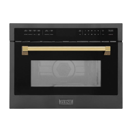 ZLINE Microwaves ZLINE Autograph 24" Built-in Convection Microwave Oven in Black Stainless Steel and Gold Accents, MWOZ-24-BS-G