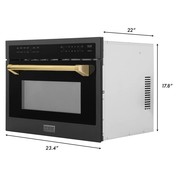 ZLINE Microwaves ZLINE Autograph 24" Built-in Convection Microwave Oven in Black Stainless Steel and Gold Accents, MWOZ-24-BS-G
