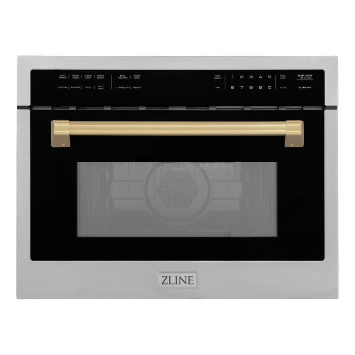 ZLINE Microwaves ZLINE Autograph 24" Built-in Convection Microwave Oven in Stainless Steel and Champagne Bronze Accents, MWOZ-24-CB