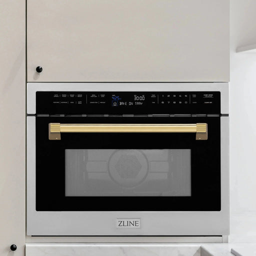 ZLINE Microwaves ZLINE Autograph 24" Built-in Convection Microwave Oven in Stainless Steel and Gold Accents, MWOZ-24-G