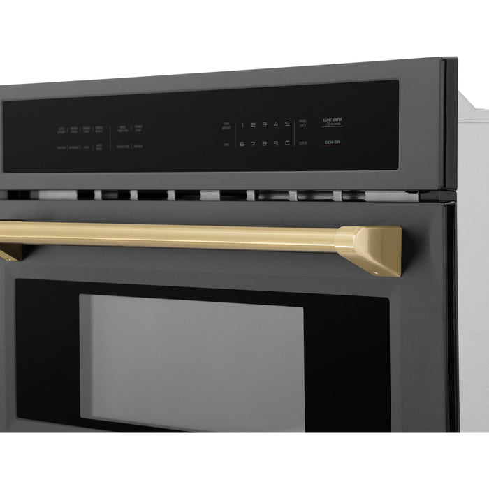 ZLINE Microwaves ZLINE Autograph 30" 1.55 cu ft. Built-in Convection Microwave Oven in Black Stainless Steel and Champagne Bronze Accents, MWOZ-30-BS-CB