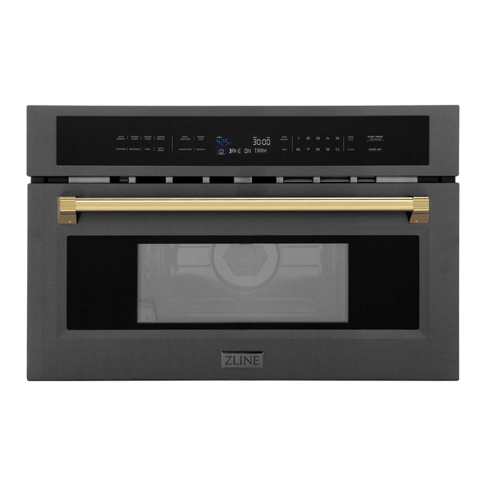 ZLINE Autograph 30" 1.55 cu ft. Built-in Convection Microwave Oven in Black Stainless Steel and Gold Accents, MWOZ-30-BS-G