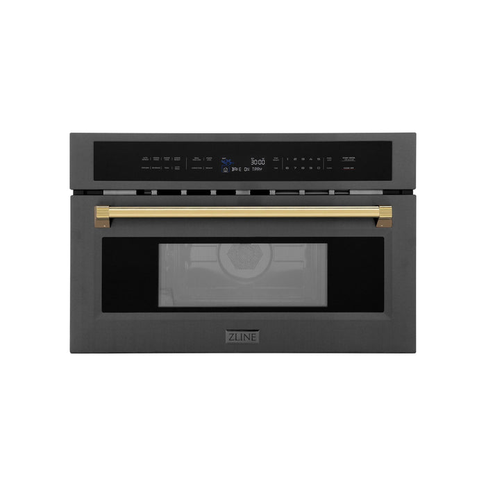 ZLINE Autograph 30" 1.55 cu ft. Built-in Convection Microwave Oven in Black Stainless Steel and Gold Accents, MWOZ-30-BS-G