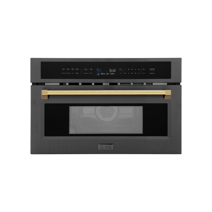 ZLINE Microwaves ZLINE Autograph 30" 1.55 cu ft. Built-in Convection Microwave Oven in Black Stainless Steel and Gold Accents, MWOZ-30-BS-G