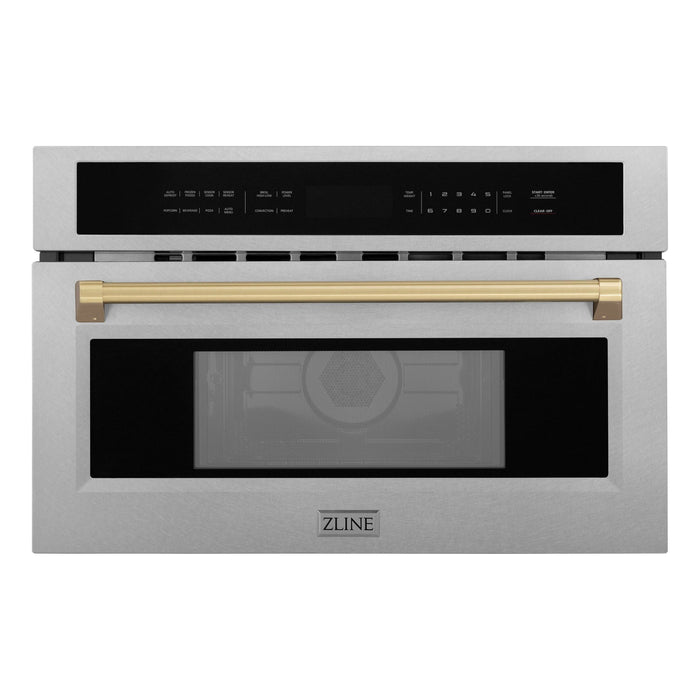 ZLINE Autograph 30" Built-in Convection Microwave Oven in DuraSnow® Stainless Steel with Champagne Bronze Accents, MWOZ-30-SS-CB