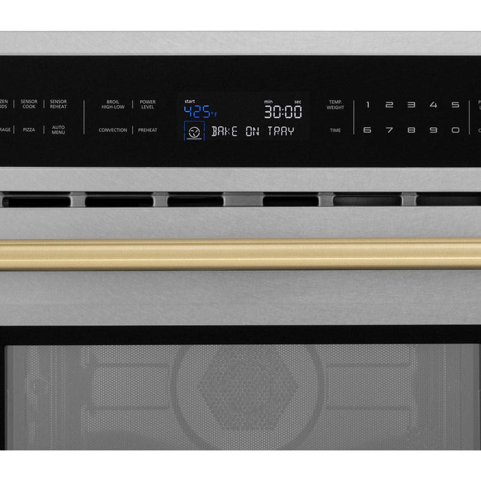 ZLINE Microwaves ZLINE Autograph 30" Built-in Convection Microwave Oven in DuraSnow® Stainless Steel with Champagne Bronze Accents, MWOZ-30-SS-CB
