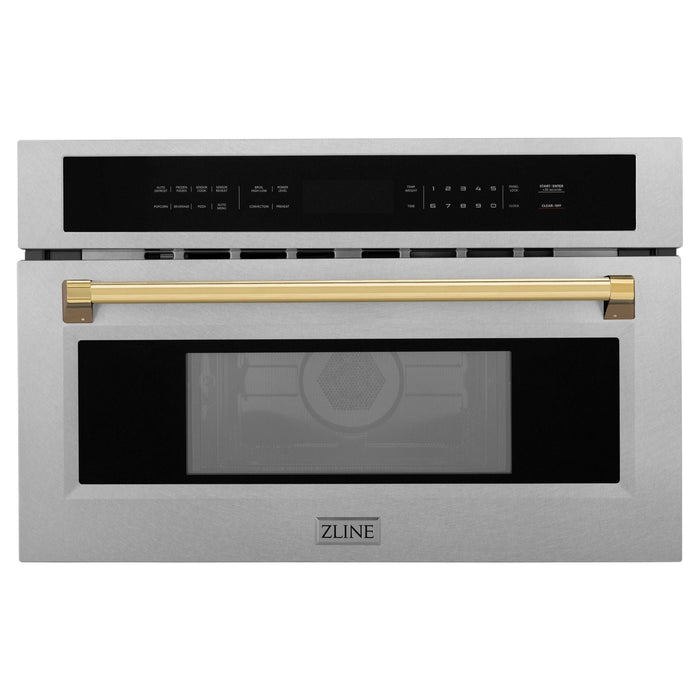 ZLINE Autograph 30" Built-in Convection Microwave Oven in DuraSnow® Stainless Steel with Gold Accents, MWOZ-30-SS-G