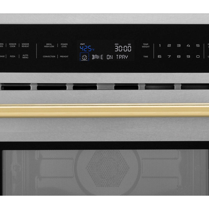 ZLINE Autograph 30" Built-in Convection Microwave Oven in DuraSnow® Stainless Steel with Gold Accents, MWOZ-30-SS-G