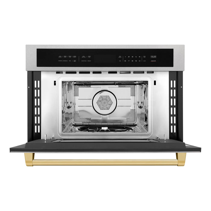 ZLINE Microwaves ZLINE Autograph 30" Built-in Convection Microwave Oven in DuraSnow® Stainless Steel with Gold Accents, MWOZ-30-SS-G