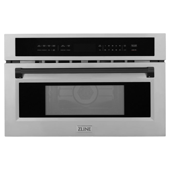 ZLINE Autograph 30" Built-in Convection Microwave Oven in DuraSnow® Stainless Steel with Matte Black Accents, MWOZ-30-SS-MB