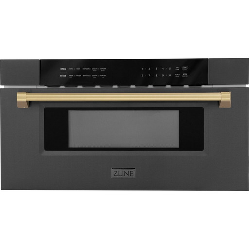 ZLINE Microwaves ZLINE Autograph 30 In. 1.2 cu. ft. Built-In Microwave Drawer In Black Stainless Steel with Champagne Bronze Accents, MWDZ-30-BS-CB