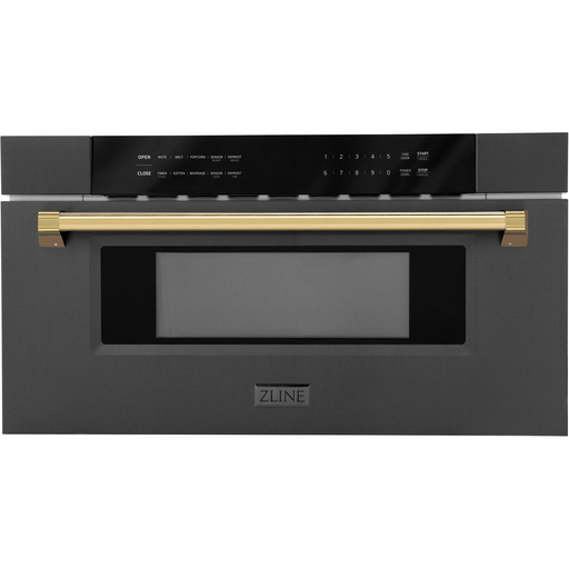 ZLINE Autograph 30 In. 1.2 cu. ft. Built-In Microwave Drawer In Black Stainless Steel with Gold Accents, MWDZ-30-BS-G