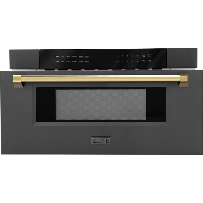 ZLINE Autograph 30 In. 1.2 cu. ft. Built-In Microwave Drawer In Black Stainless Steel with Gold Accents, MWDZ-30-BS-G