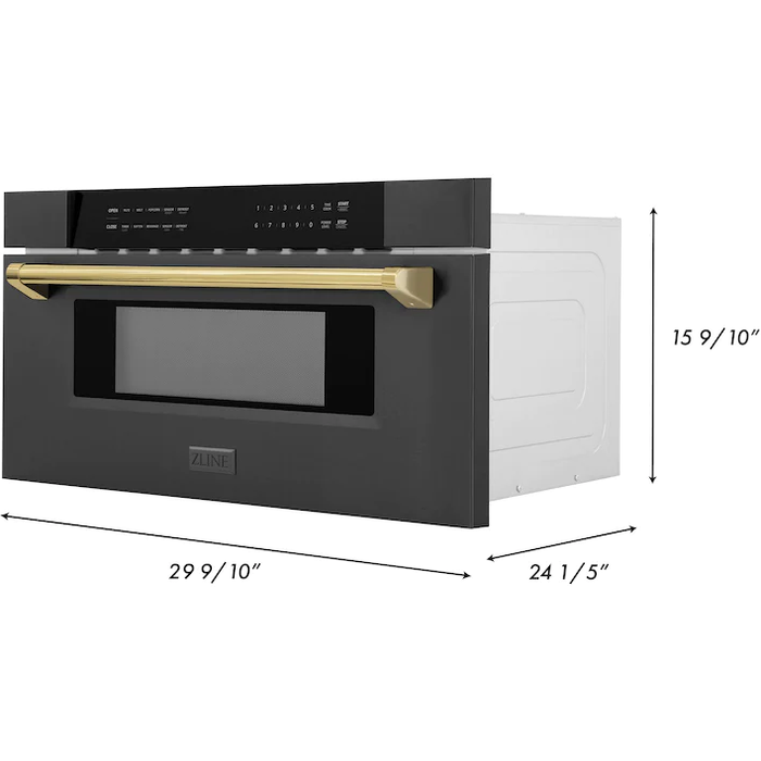 ZLINE Autograph 30 In. 1.2 cu. ft. Built-In Microwave Drawer In Black Stainless Steel with Gold Accents, MWDZ-30-BS-G