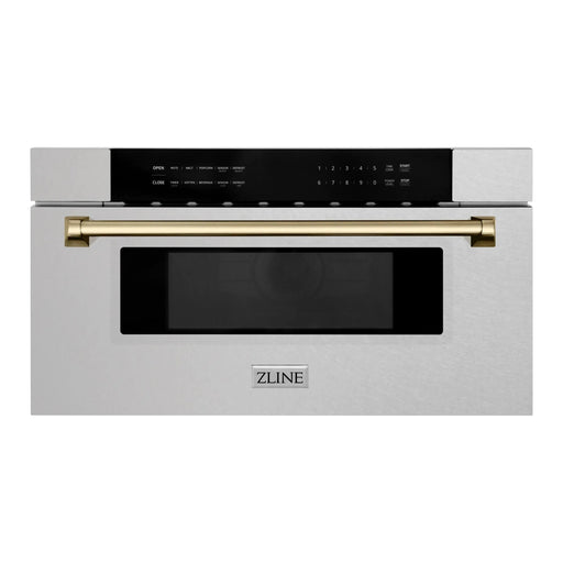 ZLINE Microwaves ZLINE Autograph 30 In. 1.2 cu. ft. Built-In Microwave Drawer In Fingerprint Resistant Stainless Steel With Champagne Bronze Accents, MWDZ-30-SS-CB