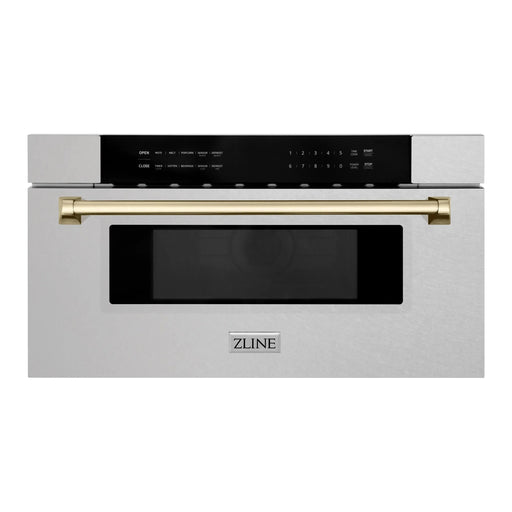 ZLINE Microwaves ZLINE Autograph 30 In. 1.2 cu. ft. Built-In Microwave Drawer In Fingerprint Resistant Stainless Steel With Gold Accents, MWDZ-30-SS-G