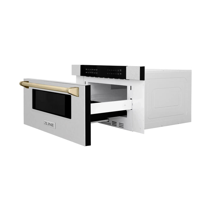 ZLINE Microwaves ZLINE Autograph 30 In. 1.2 cu. ft. Built-In Microwave Drawer In Fingerprint Resistant Stainless Steel With Gold Accents, MWDZ-30-SS-G