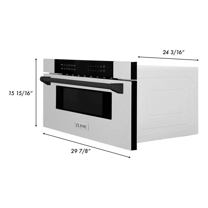 ZLINE Microwaves ZLINE Autograph 30 In. 1.2 cu. ft. Built-In Microwave Drawer In Fingerprint Resistant Stainless Steel with Matte Black Accents, MWDZ-30-SS-MB