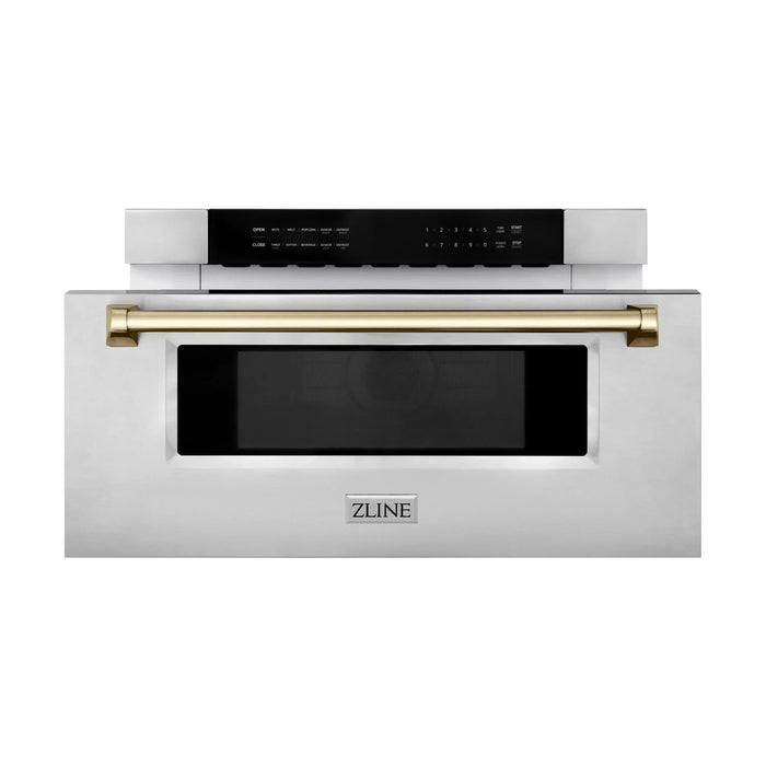 ZLINE Microwaves ZLINE Autograph 30 In. 1.2 cu. ft. Built-In Microwave Drawer In Stainless Steel With Gold Accents, MWDZ-30-G