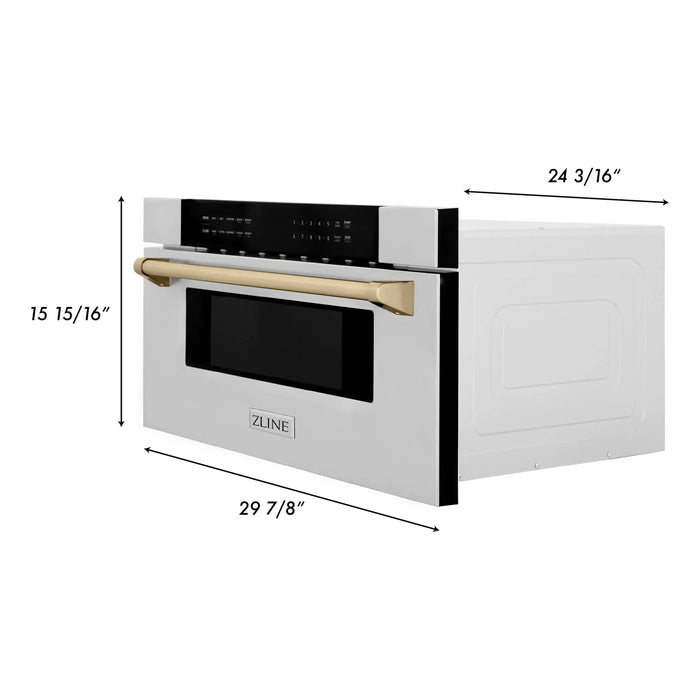 ZLINE Microwaves ZLINE Autograph 30 In. 1.2 cu. ft. Built-In Microwave Drawer In Stainless Steel With Gold Accents, MWDZ-30-G