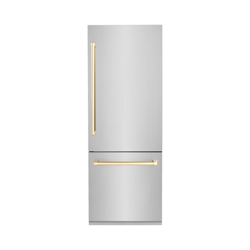 ZLINE Refrigerators ZLINE Autograph 30 In. 16.1 cu. ft. Built-In Refrigerator with Internal Water and Ice Dispenser with Gold Accents, RBIVZ-304-30-G