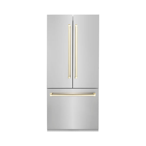 ZLINE Refrigerators ZLINE Autograph 36 In. 19.6 cu. ft. Built-In Refrigerator with Water and Ice Dispenser with Gold Accents, RBIVZ-304-36-G