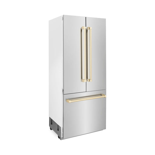 ZLINE Refrigerators ZLINE Autograph 36 In. 19.6 cu. ft. Built-In Refrigerator with Water and Ice Dispenser with Gold Accents, RBIVZ-304-36-G