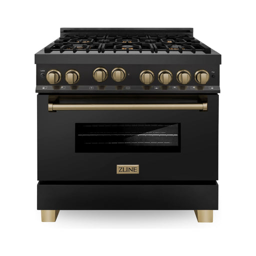 ZLINE Ranges ZLINE Autograph 36 in. Range with Gas Burner and Gas Oven In Black Stainless Steel with Champagne Bronze Accents RGBZ-36-CB