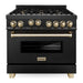 ZLINE Autograph 36 in. Range with Gas Burner and Gas Oven In Black Stainless Steel with Gold Accents RGBZ-36-G