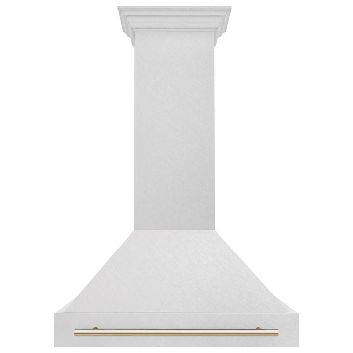 ZLINE Autograph 36 Inch DuraSnow Stainless Steel Range Hood with DuraSnow Shell and Gold Handle 8654SNZ-36-G