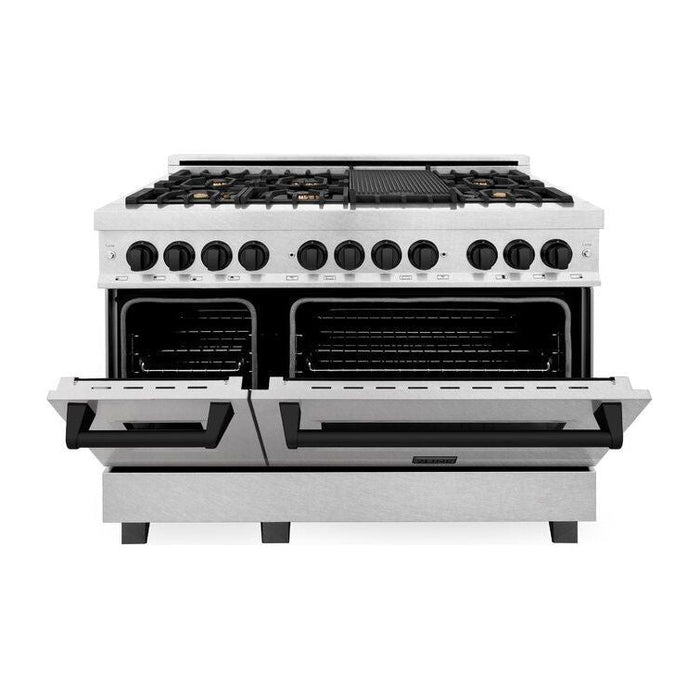 ZLINE Autograph 48 in. Range with Gas Burner and Electric Oven In DuraSnow Stainless Steel with Matte Black Accents RASZ-SN-48-MB