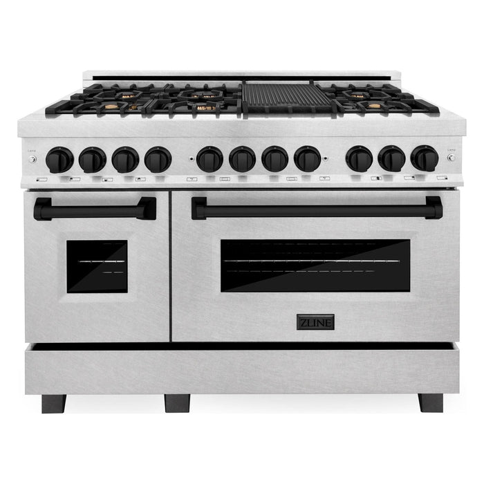 ZLINE Autograph 48 in. Range with Gas Burner and Electric Oven In DuraSnow Stainless Steel with Matte Black Accents RASZ-SN-48-MB