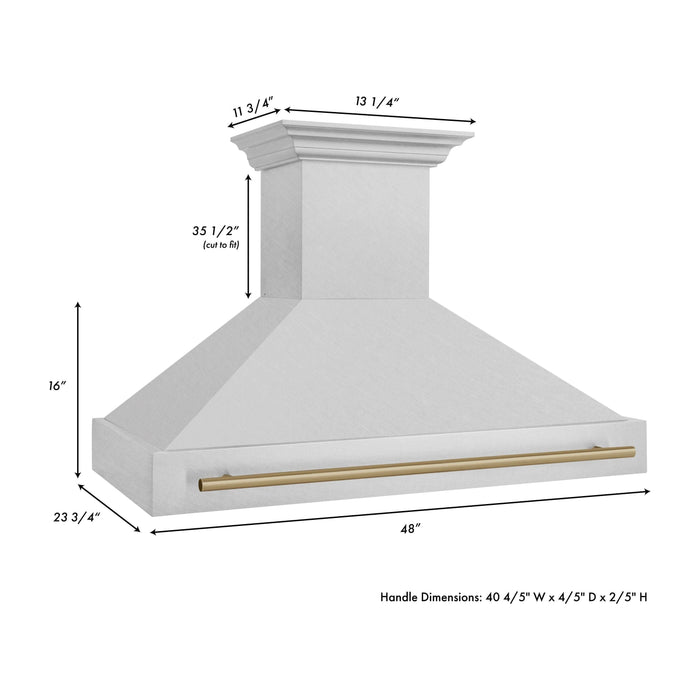 ZLINE Autograph 48 Inch DuraSnow Stainless Steel Range Hood with DuraSnow Shell and Champagne Bronze Handle 8654SNZ-48-CB