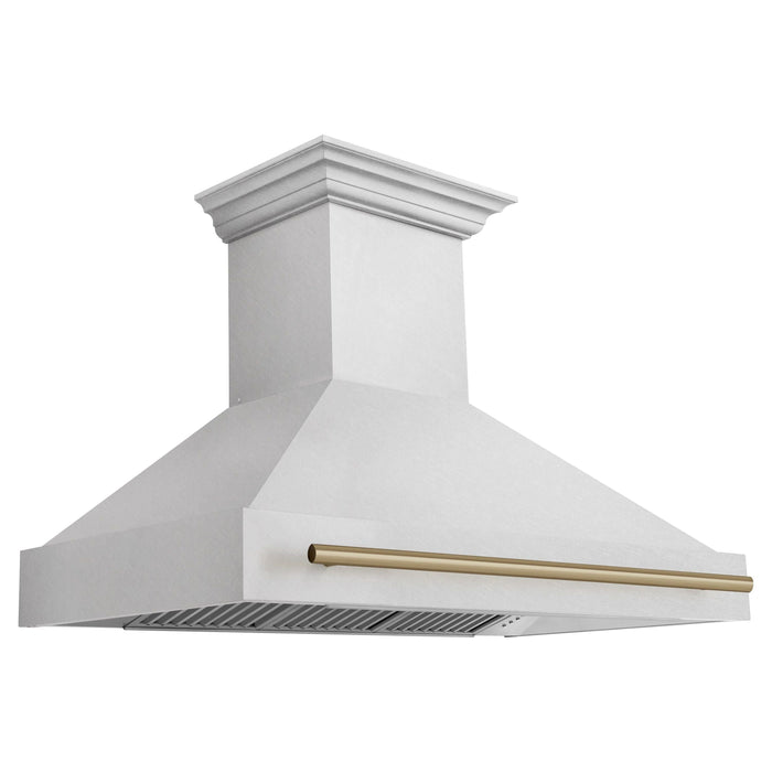 ZLINE Autograph 48 Inch DuraSnow Stainless Steel Range Hood with DuraSnow Shell and Champagne Bronze Handle 8654SNZ-48-CB