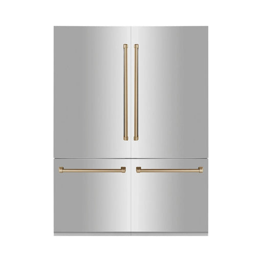 ZLINE Autograph 60 In. 32.2 cu. ft. Built-In 4-Door Refrigerator with Internal Water and Ice Dispenser in Stainless Steel and Bronze Accents, RBIVZ-304-60-CB