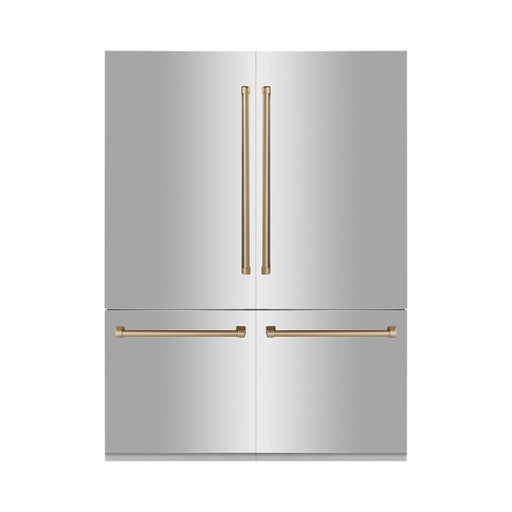 ZLINE Refrigerators ZLINE Autograph 60 In. 32.2 cu. ft. Built-In 4-Door Refrigerator with Internal Water and Ice Dispenser in Stainless Steel and Bronze Accents, RBIVZ-304-60-CB