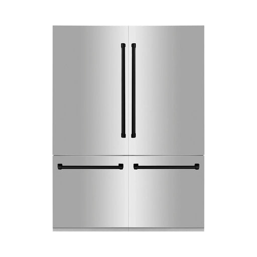 ZLINE Autograph 60 In. 32.2 cu. ft. Built-In 4-Door Refrigerator with Internal Water and Ice Dispenser in Stainless Steel and Matte Black Accents, RBIVZ-304-60-MB