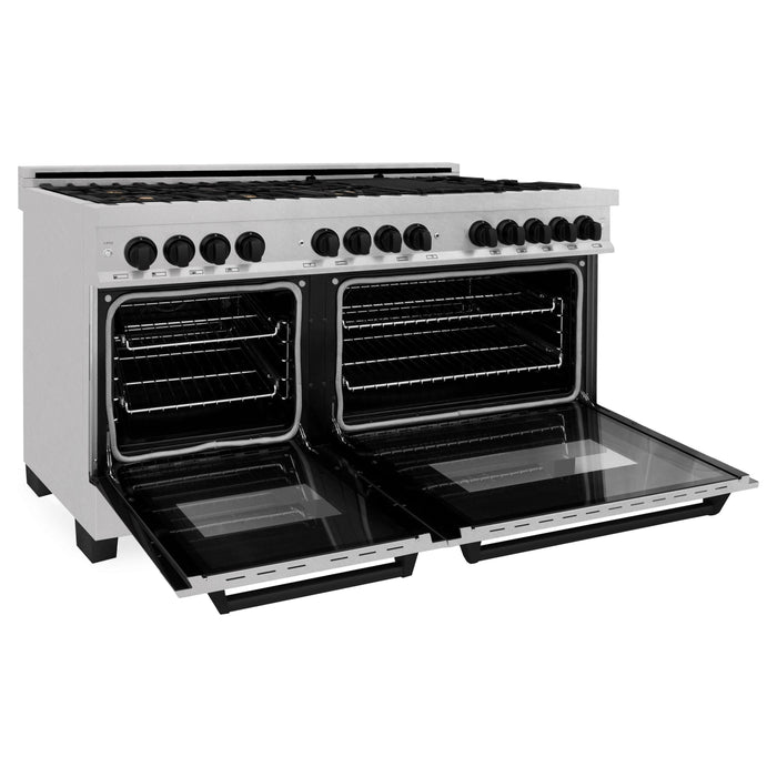 ZLINE Autograph 60 In. 7.4 cu. ft. Dual Fuel Range in DuraSnow® Stainless Steel with Matte Black Accents, RASZ-SN-60-MB