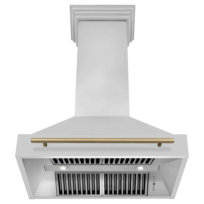 ZLINE Autograph Bronze Package - 36 in. Rangetop, 36 in. Range Hood, Dishwasher, Built-In Refrigerator